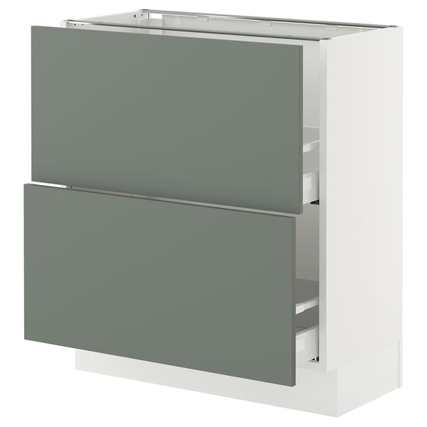 SEKTION / MAXIMERA Base cabinet with 2 drawers, white/Nickebo matte grey-green, 30x15x30 "