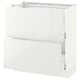 White high-gloss kitchen cabinet with smooth drawers.