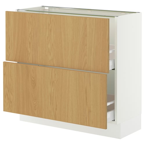 SEKTION kitchen cabinet in oak veneer with two drawers. White frame, rectangular shape, modern design.