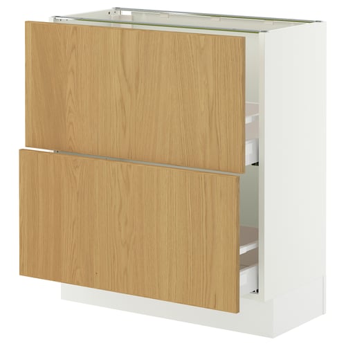 SEKTION kitchen cabinet with oak drawers, white frame, sturdy and detailed design.