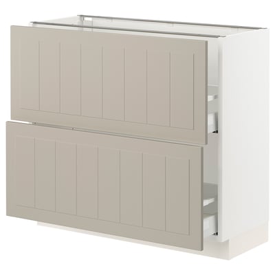 SEKTION / MAXIMERA Base cabinet with 2 drawers, white/Stensund beige, 36x15x30 "