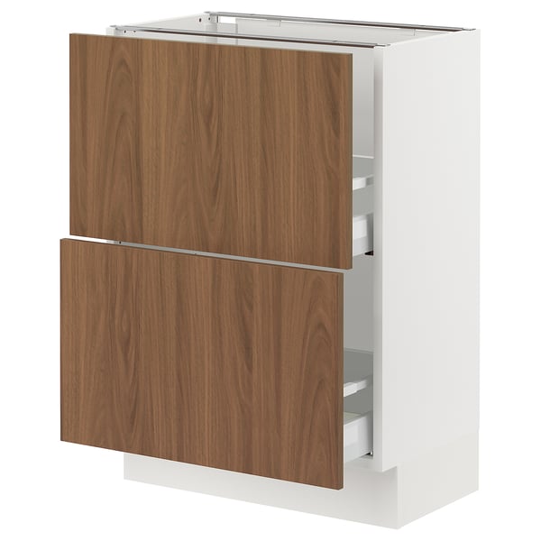 SEKTION / MAXIMERA Base cabinet with 2 drawers, white/Tistorp brown walnut effect, 24x15x30 "