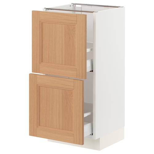 SEKTION storage unit: light wood, white frame, wooden doors, two pull-out shelves.