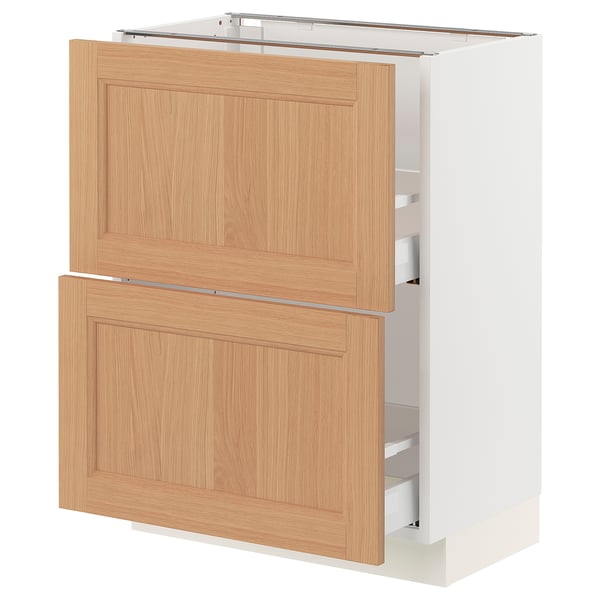 SEKTION / MAXIMERA Base cabinet with 2 drawers, white/Vedhamn oak, 24x15x30 "