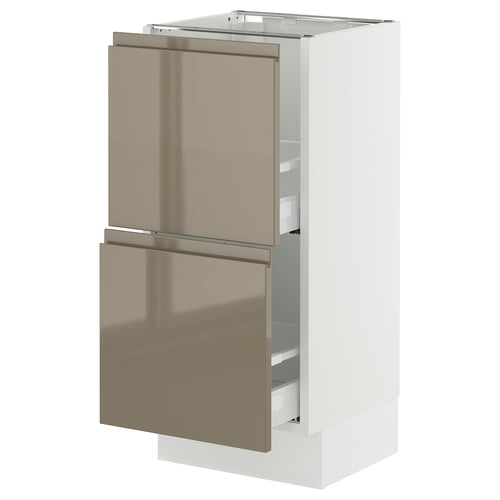 Modern white cabinet with bronze drawers, sleek design, high gloss finish.