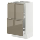 SEKTION / MAXIMERA Base cabinet with 2 drawers, white/Voxtorp high-gloss dark grey-brown, 18x15x30 "