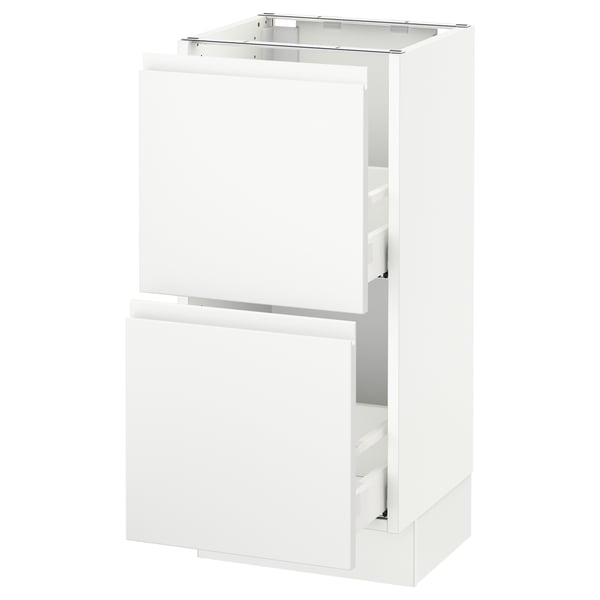 SEKTION kitchen cabinet in white with integrated handles, modern and sleek design, made from particleboard and steel.