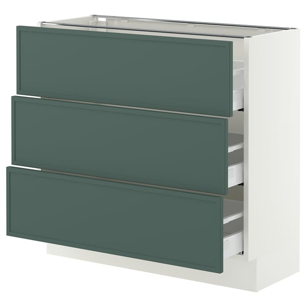 SEKTION / MAXIMERA Base cabinet with 3 drawers, white/Aspudden dark gray-green, 36x15x30 "