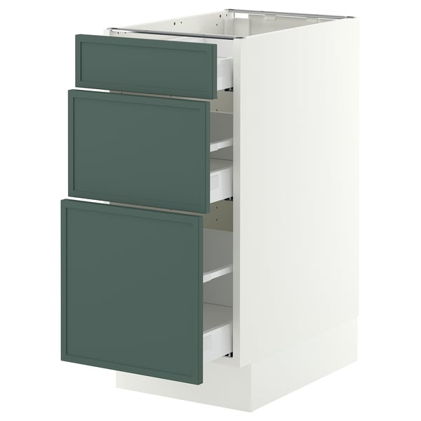 SEKTION / MAXIMERA Base cabinet with 3 drawers, white/Aspudden dark gray-green, 15x24x30 "