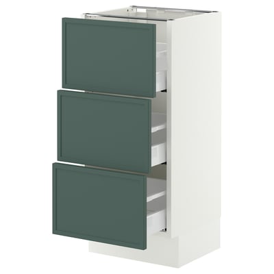 SEKTION / MAXIMERA Base cabinet with 3 drawers, white/Aspudden dark gray-green, 15x15x30 "