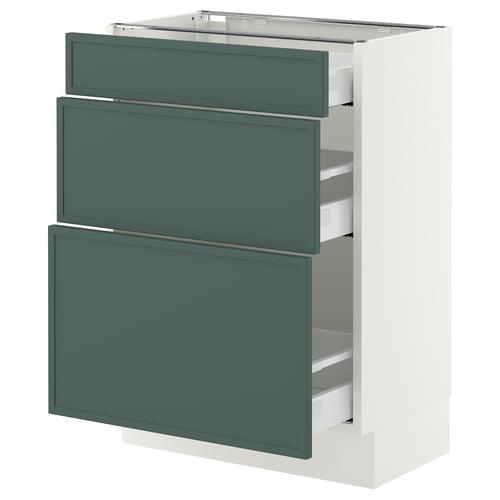 SEKTION / MAXIMERA Base cabinet with 3 drawers, white/Aspudden dark gray-green, 24x15x30 "