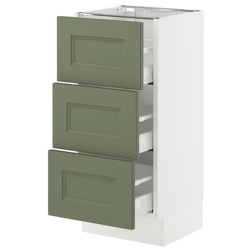 SEKTION kitchen unit in grey-green with three drawers, modern design.