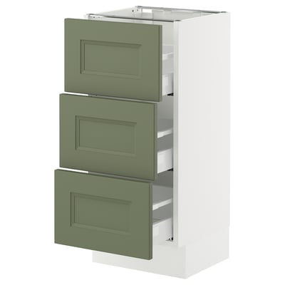 SEKTION kitchen unit in grey-green with three drawers, modern design.
