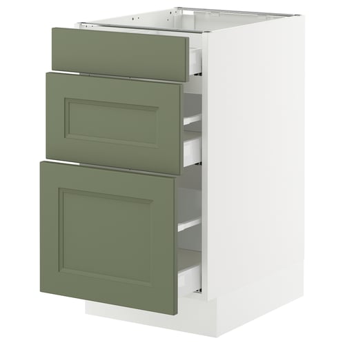 SEKTION kitchen unit in grey-green with three drawers, modern design.