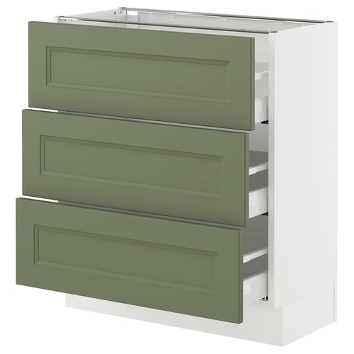 SEKTION kitchen unit with 3 grey-green axstad drawers, modern design, sturdy construction.
