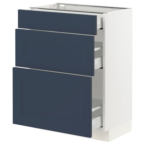 SEKTION kitchen unit, blue, white, modern, 3 drawers, sleek design.