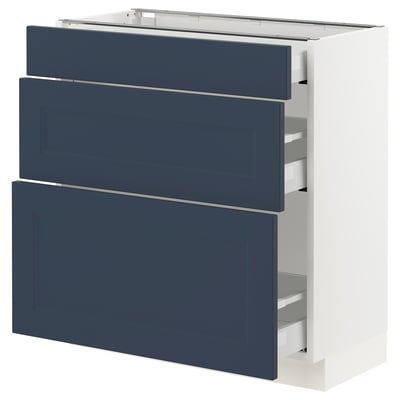 SEKTION / MAXIMERA Base cabinet with 3 drawers, white Axstad/matte blue, 30x15x30 "