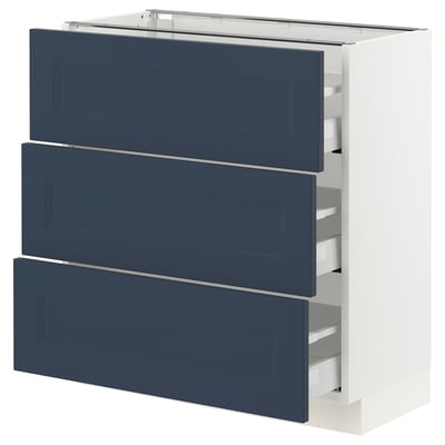SEKTION kitchen unit, white base, blue drawers, modern design, 3 medium drawers.