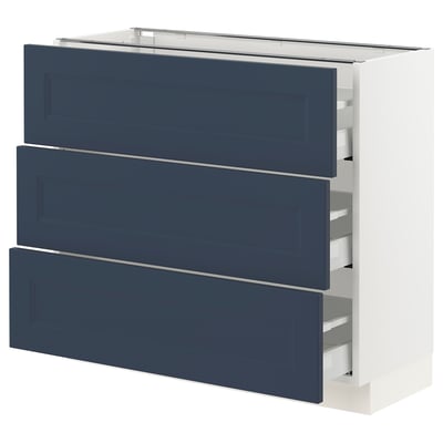 SEKTION / MAXIMERA Base cabinet with 3 drawers, white Axstad/matte blue, 36x15x30 "