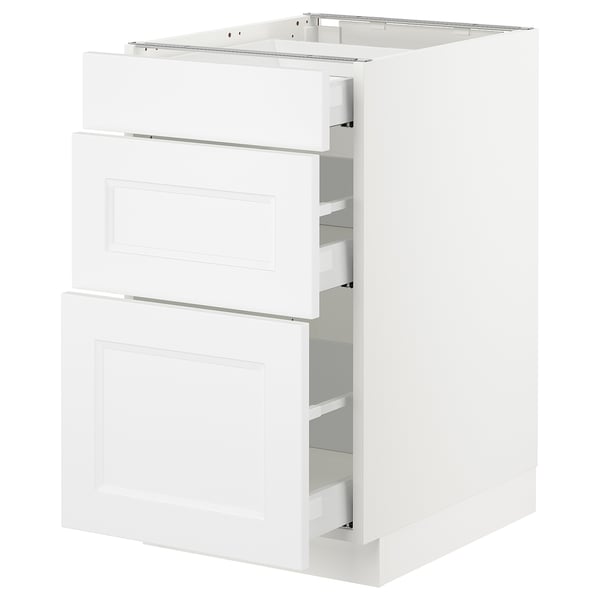 Ikea SEKTION white kitchen cabinet with pull-out drawers.