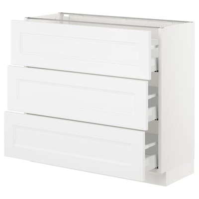 White SEKTION kitchen cabinet, three drawers, sleek modern design.