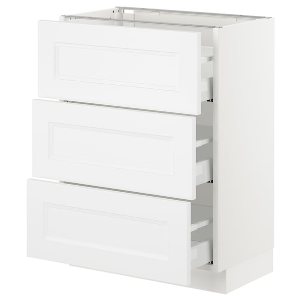 White SEKTION kitchen cabinet with three drawers and inset panels.
