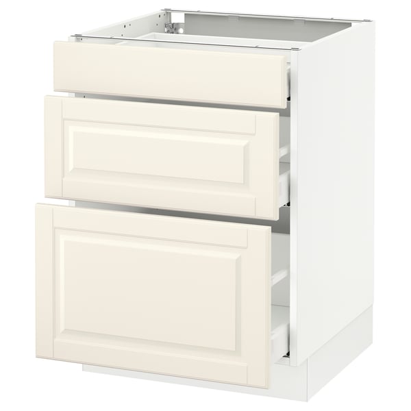 An off-white SEKTION kitchen cabinet with two drawers and a fixed-top shelf. The cabinet has a classic design with smooth, bevelled edges.