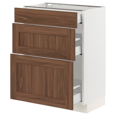 SEKTION / MAXIMERA Base cabinet with 3 drawers, white Enköping/brown walnut effect, 24x15x30 "