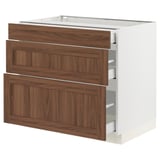 SEKTION / MAXIMERA Base cabinet with 3 drawers, white Enköping/brown walnut effect, 36x24x30 "
