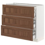 SEKTION / MAXIMERA Base cabinet with 3 drawers, white Enköping/brown walnut effect, 36x15x30 "