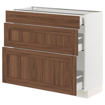 SEKTION / MAXIMERA Base cabinet with 3 drawers, white Enköping/brown walnut effect, 36x15x30 "