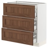 SEKTION / MAXIMERA Base cabinet with 3 drawers, white Enköping/brown walnut effect, 30x15x30 "