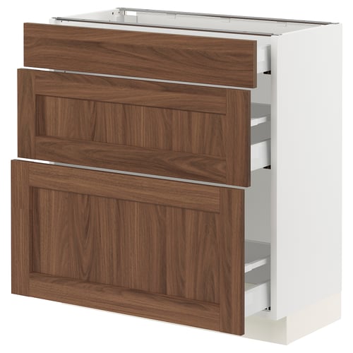 SEKTION / MAXIMERA Base cabinet with 3 drawers, white Enköping/brown walnut effect, 30x15x30 "