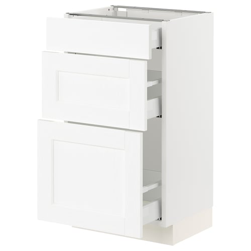 White SEKTION kitchen cabinet with pull-out drawers.
