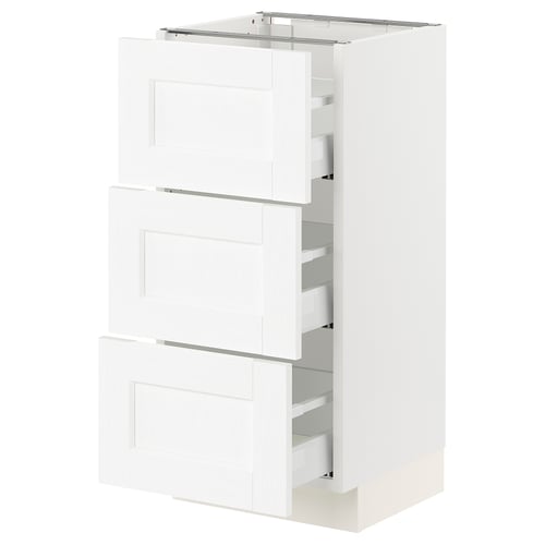 White SEKTION kitchen cabinet with drawers, modern design.