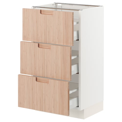 SEKTION kitchen drawer unit, bamboo, natural wood colour, bamboo texture, three medium-sized drawers.