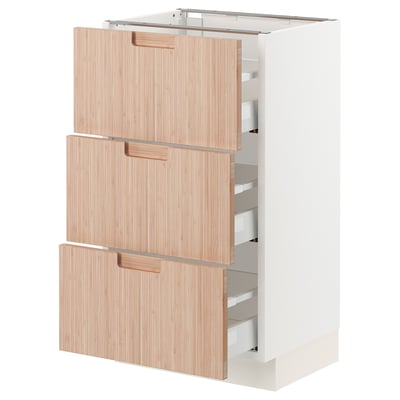 SEKTION / MAXIMERA Base cabinet with 3 drawers, white/Fröjered light bamboo, 18x15x30 "