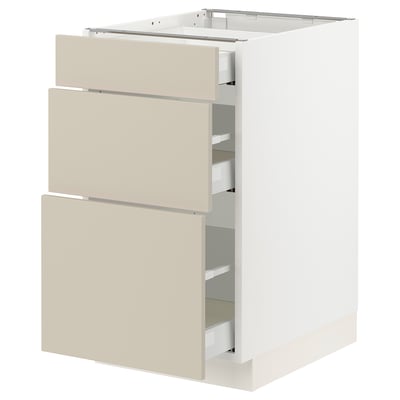 SEKTION / MAXIMERA Base cabinet with 3 drawers, white/Havstorp beige, 18x24x30 "