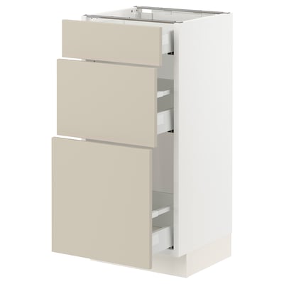 SEKTION / MAXIMERA Base cabinet with 3 drawers, white/Havstorp beige, 15x15x30 "