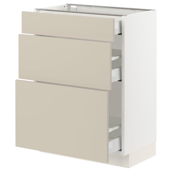 SEKTION / MAXIMERA Base cabinet with 3 drawers, white/Havstorp beige, 24x15x30 "