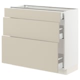 SEKTION / MAXIMERA Base cabinet with 3 drawers, white/Havstorp beige, 36x15x30 "