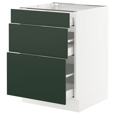 SEKTION / MAXIMERA Base cabinet with 3 drawers, white/Havstorp deep green, 24x24x30 "