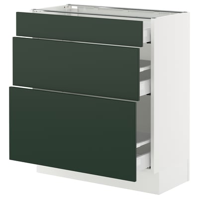 SEKTION / MAXIMERA Base cabinet with 3 drawers, white/Havstorp deep green, 30x15x30 "
