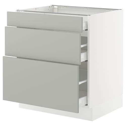 SEKTION kitchen cabinet in light grey with three drawers, sleek design.