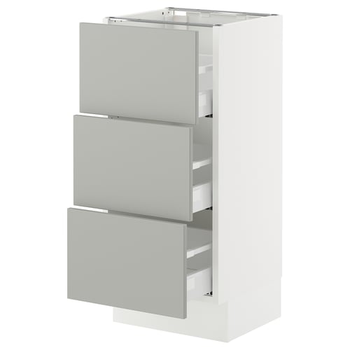 SEKTION kitchen cabinet, light grey, white frame, three drawers.