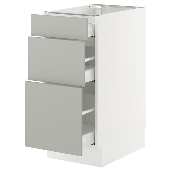 SEKTION / MAXIMERA Base cabinet with 3 drawers, white/Havstorp light gray, 15x24x30 "