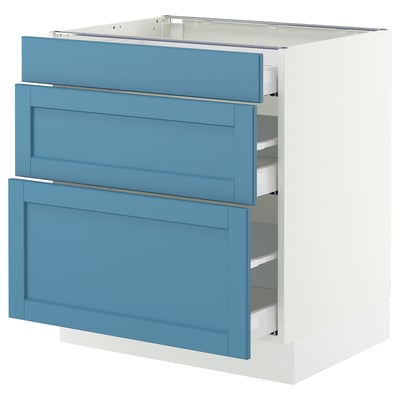 SEKTION / MAXIMERA Base cabinet with 3 drawers, white/Lerhyttan blue, 30x24x30 "