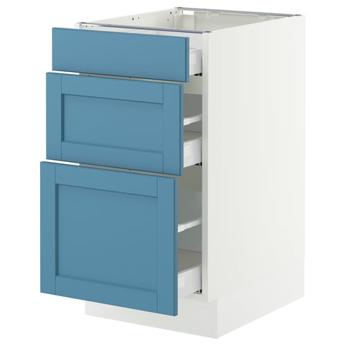 SEKTION / MAXIMERA Base cabinet with 3 drawers, white/Lerhyttan blue, 18x24x30 "