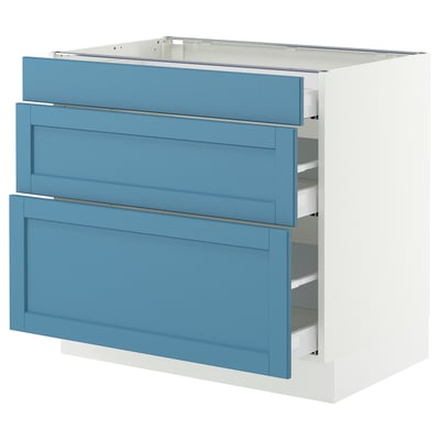 SEKTION / MAXIMERA Base cabinet with 3 drawers, white/Lerhyttan blue, 36x24x30 "