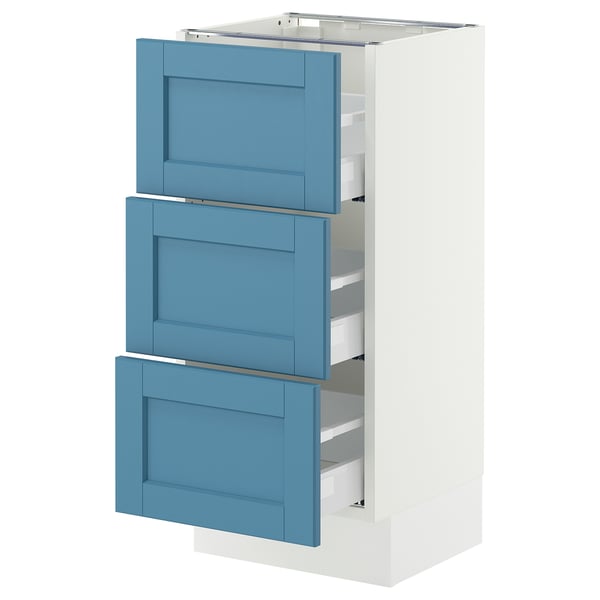 SEKTION / MAXIMERA Base cabinet with 3 drawers, white/Lerhyttan blue, 15x15x30 "